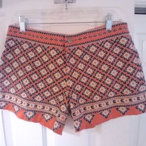 THML Embroidered Boho Shorts in Orange/Navy Size Medium